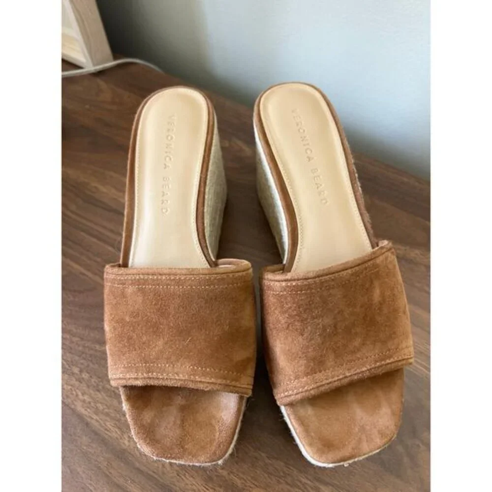 NEW Veronica Beard Gable Suede Platform Wedge Espadrille Cushion Sandals Size:7M
